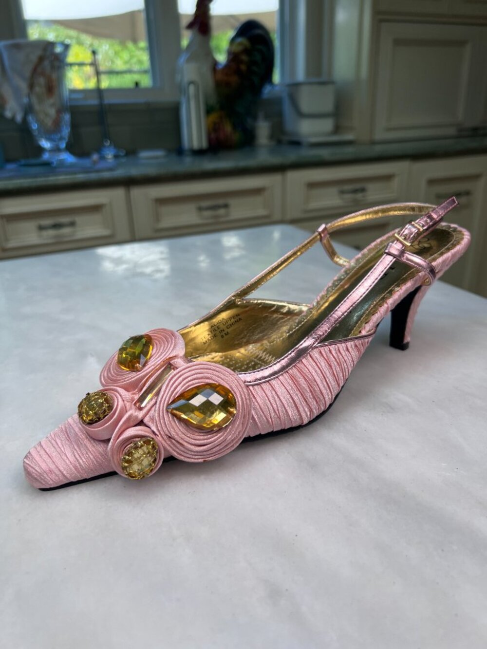 J.Renee Alida Slingback Soft Pink Fabric Butterfly Heels Size 8 - Vintage - Picture 8 of 9